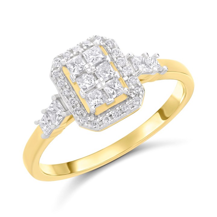 9ct Rectangular Diamond Cluster Ring, 1/2ct - D92109