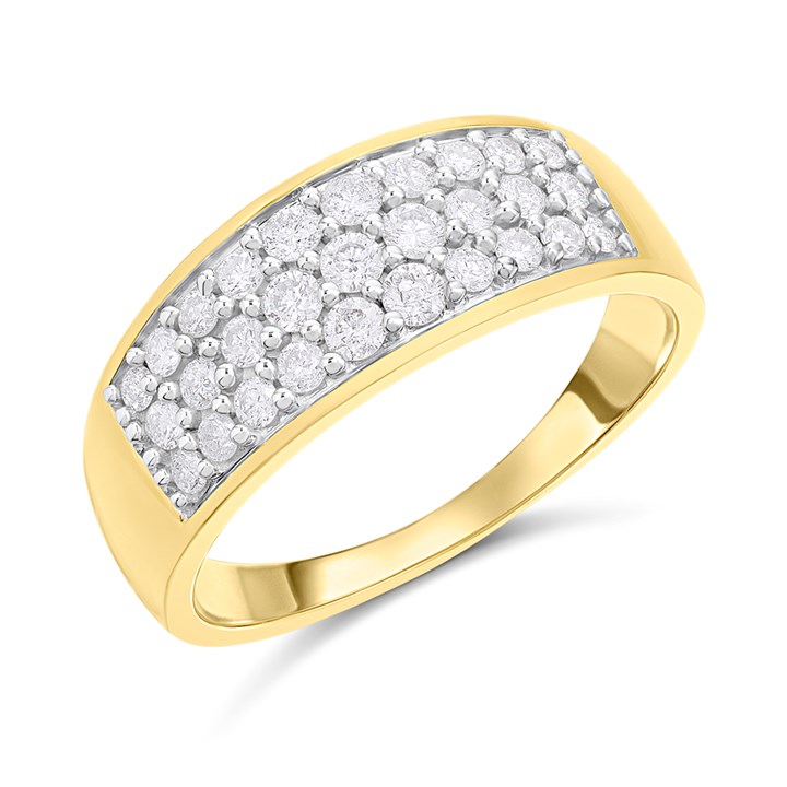 9ct Gold Three-Row Diamond Band Ring, 1/2ct - D92121