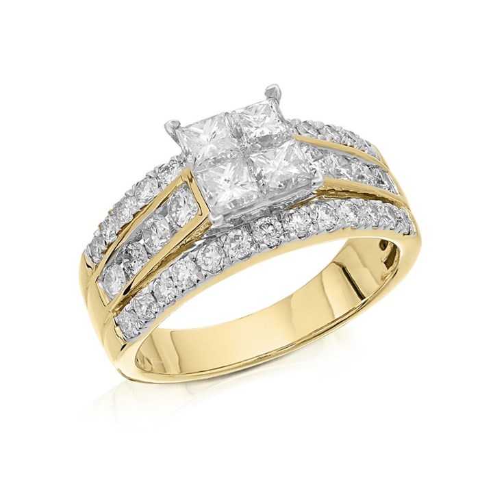 9ct Gold 2 Carat Princess Cut Diamond Triple Row Band Ring - D9266