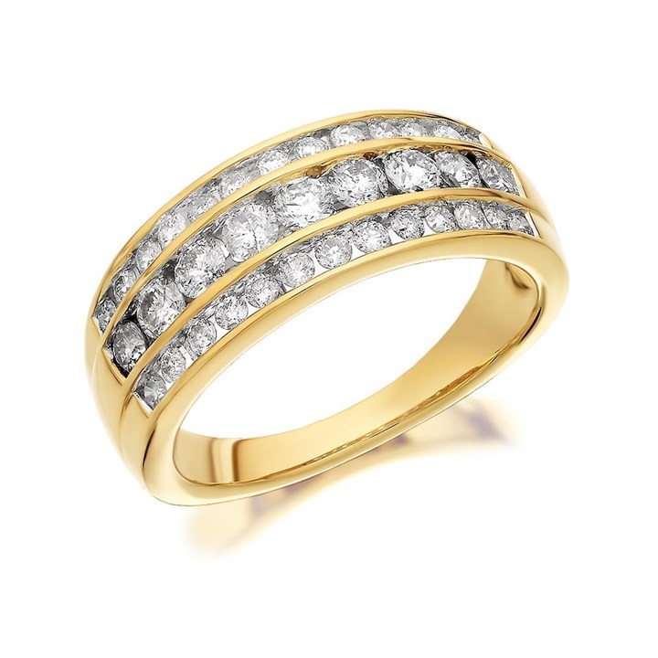 9ct Gold 1 Carat Three Row Diamond Band Ring - D9319