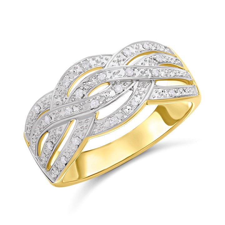 9ct Four Row Diamond-Set Woven Ring - D9327