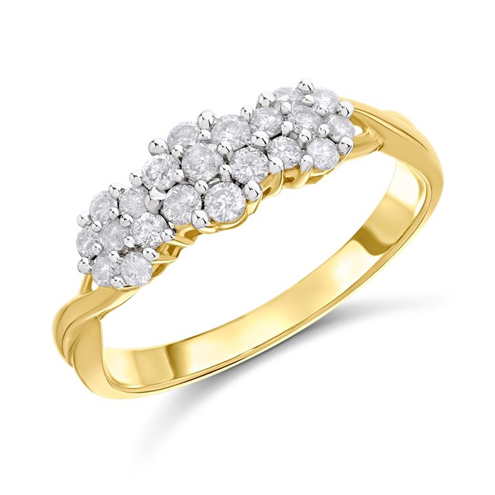 9ct Triple Diamond Cluster Ring, 1/2ct - D9329