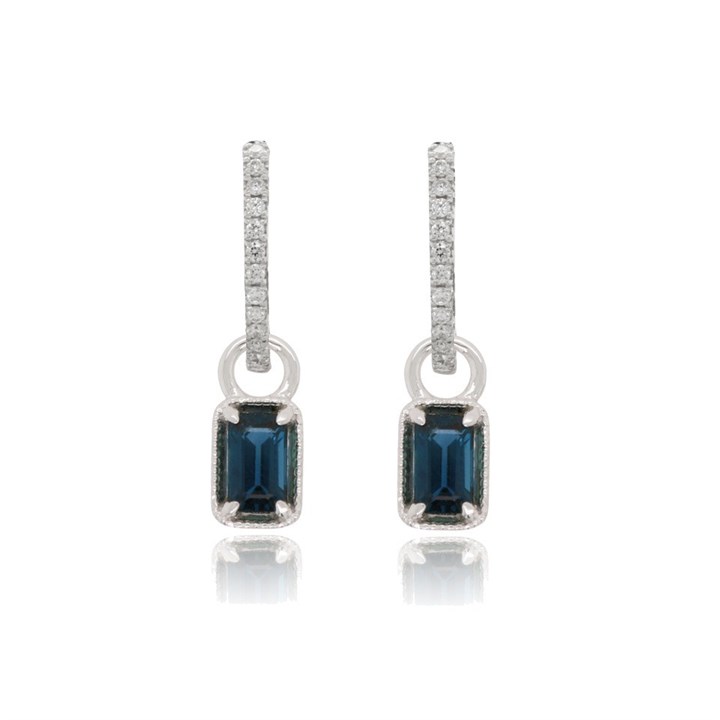 9ct White Gold Sapphire And Diamond Hoop Drop Earrings - 10pts per pair - D94109