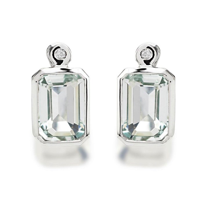 9ct White Gold Aquamarine And Diamond Stud Earrings - D94117