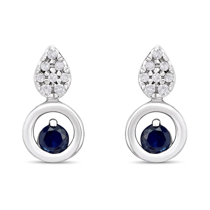 9ct White Gold Sapphire And Diamond Stud Earrings - D94121