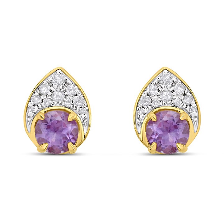 9ct Amethyst And Diamond Stud Earrings - D94125