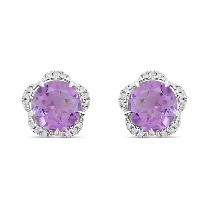 9ct White Gold Amethyst And Diamond Stud Earrings - D94126