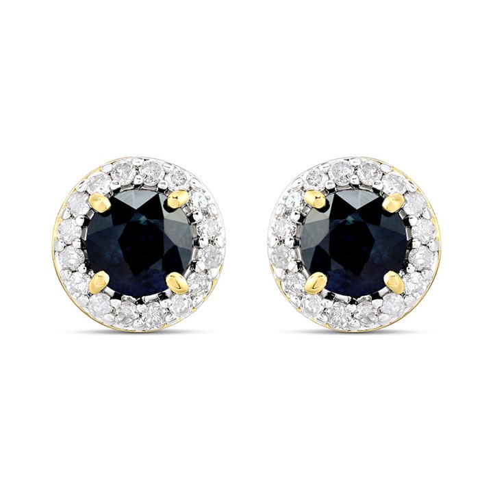 9ct Sapphire And Diamond Cluster Stud Earrings - D94130