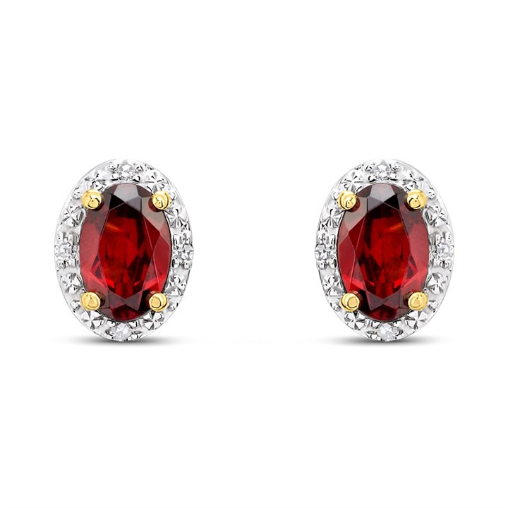 9ct Oval Garnet And Diamond Stud Earrings - D94137