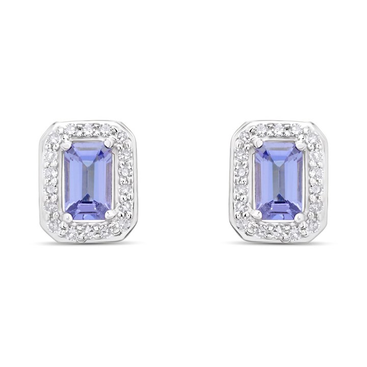 9ct Rectangular Tanzanite And Diamond Stud Earrings - D94140