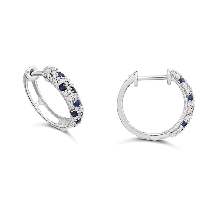 9ct White Gold Sapphire And Diamond Huggie Earrings, 1/4ct/pr - D94168