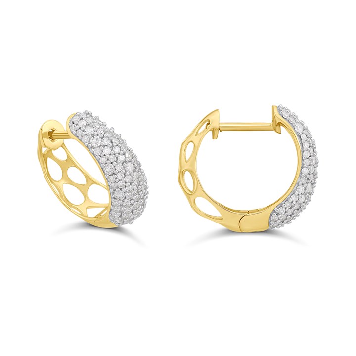 9ct Gold Pave-Set Diamond Huggie Earrings, 1/2ct/pair - D94172