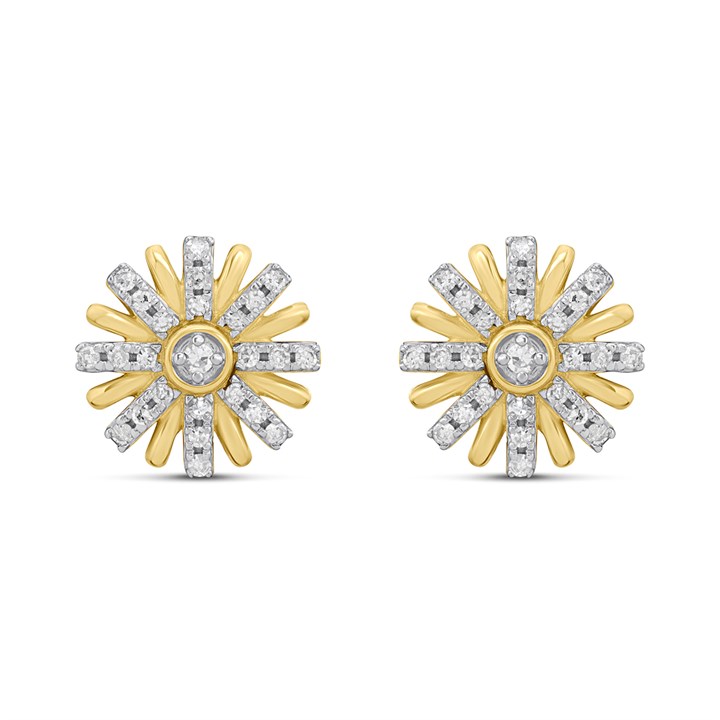 9ct Gold Diamond-Set Flower Stud Earrings - D94177