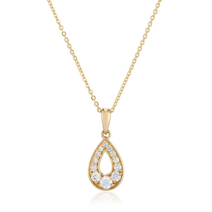 9ct Gold Open Teardrop Necklace - 1/4CT - D95143
