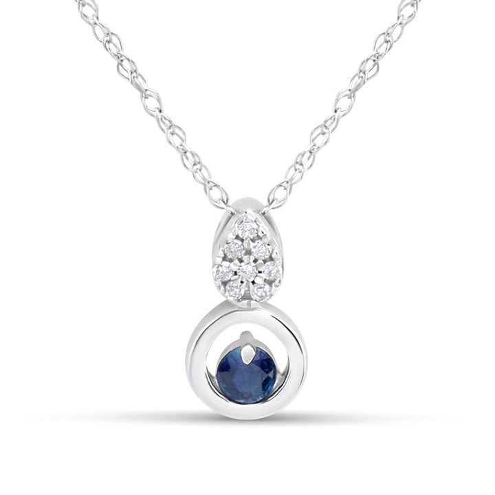 9ct White Gold Sapphire And Diamond Necklace - D95148