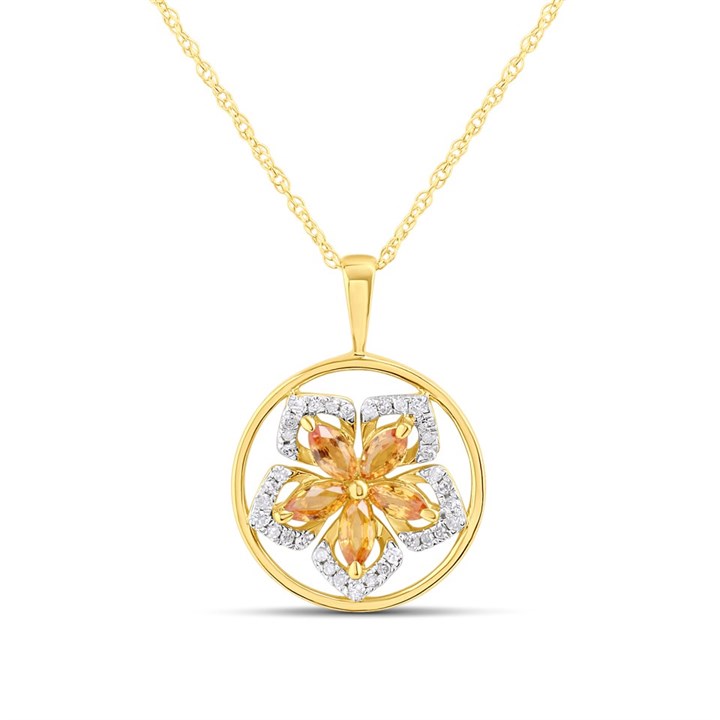 9ct Yellow Sapphire And Diamond Flower Necklace - D95150