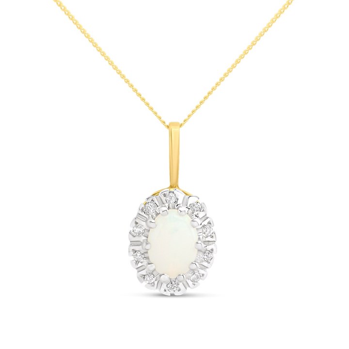 9ct Opal And Diamond Cluster Necklace - D95154