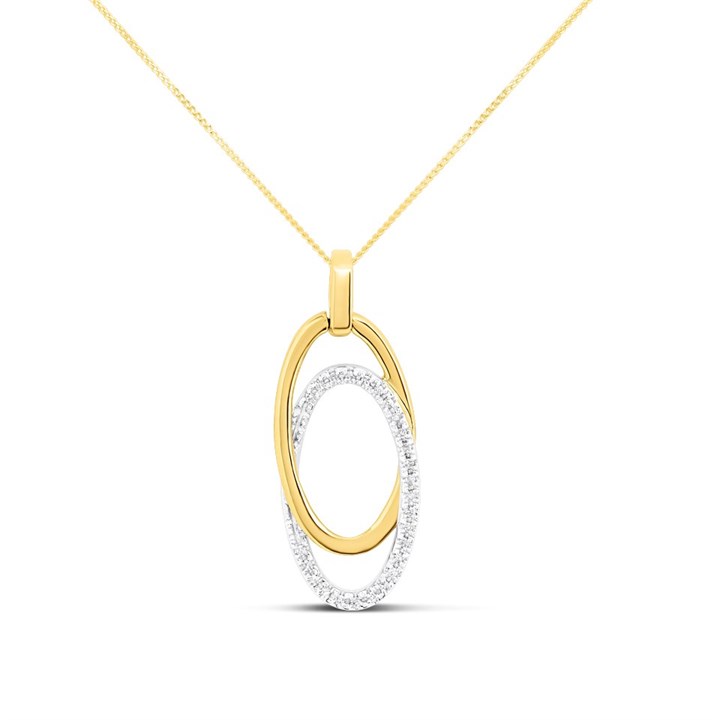 9ct Two Colour Gold Double Oval Diamond-Set Necklace - D95155