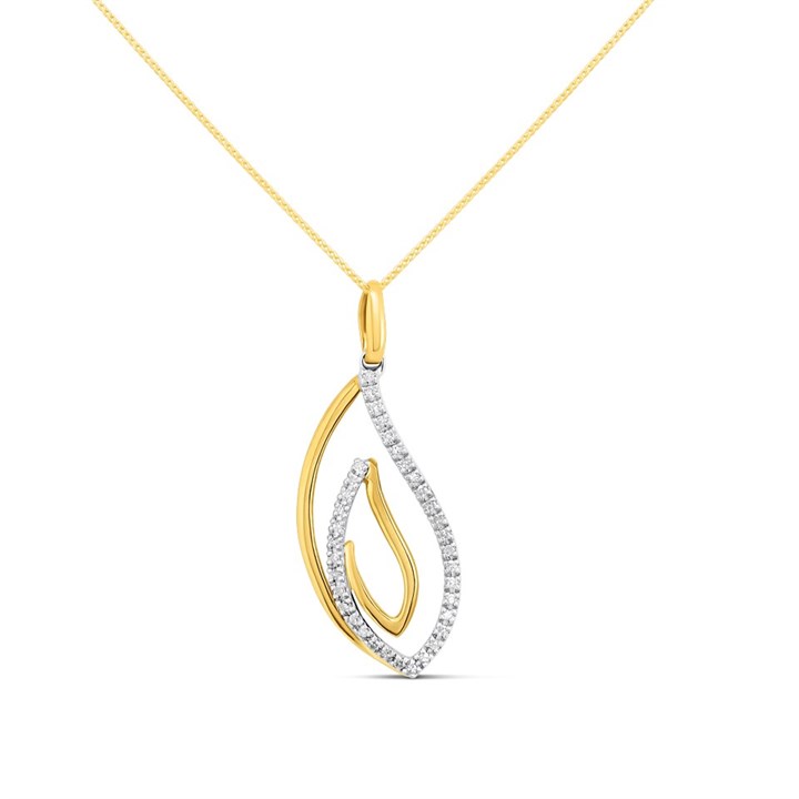 9ct Two Colour Diamond-Set Swirl Necklace - D95156