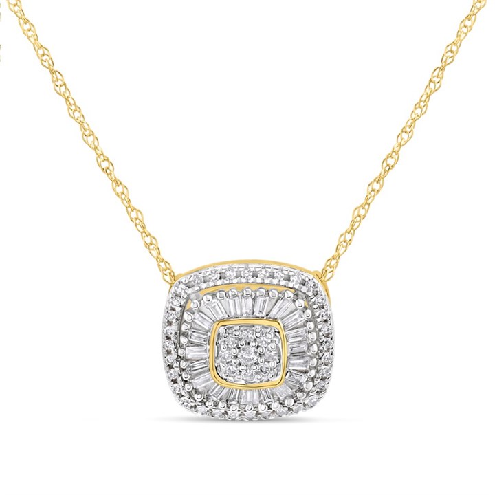 9ct Gold Cushion-Shaped Diamond Cluster Necklace - 1/4ct - D95163