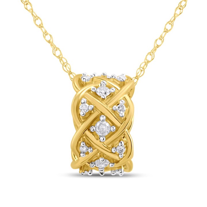 9ct Gold Criss-Cross Diamond-Set Barrel Necklace - D95164
