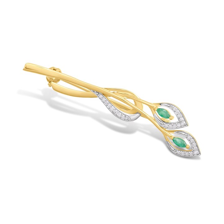 9ct Gold Marquise Emerald And Diamond Brooch - D95168