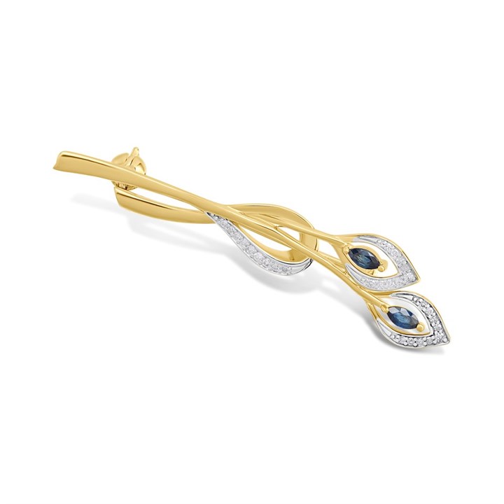 9ct Gold Marquise Sapphire And Diamond Broochs - D95169