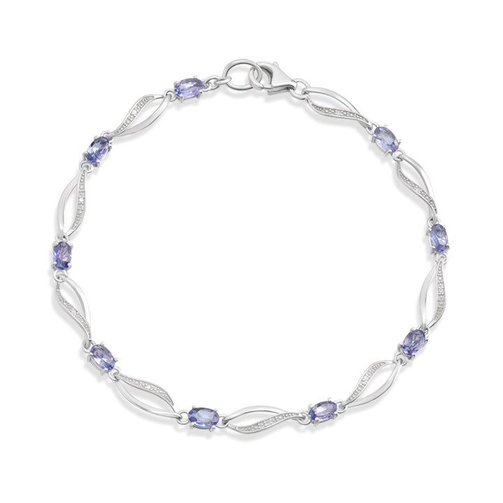 9ct White Gold Oval Tanzanite And Diamond Bracelet - D95172