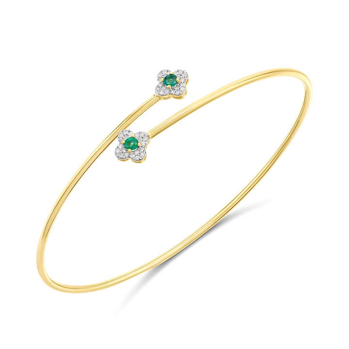 9ct Gold Emerald And Diamond Cross-Over Torc Bangle - D95184