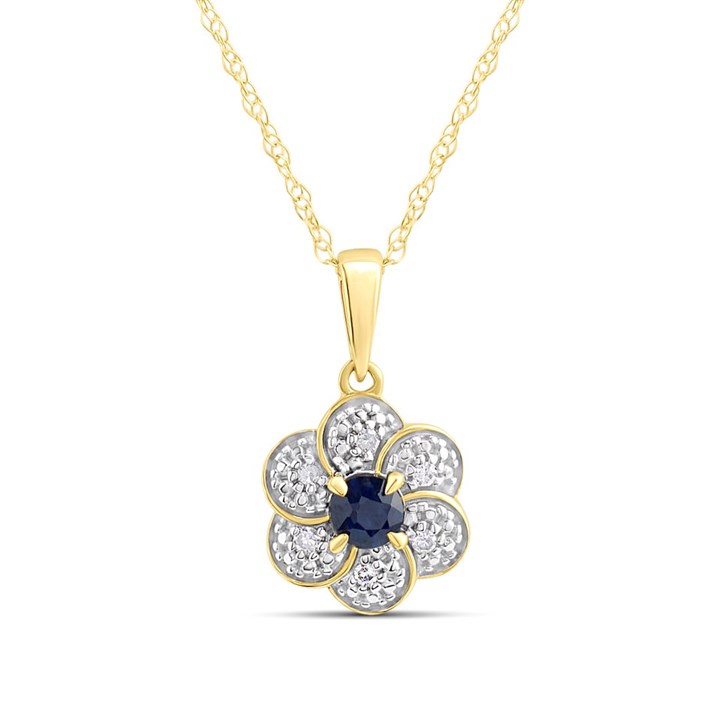 9ct Gold Sapphire And Diamond Flower Necklace - D95201