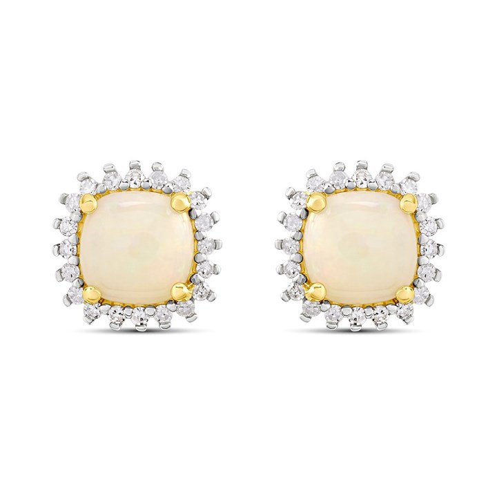 9ct Opal And Diamond Cluster Stud Earrings - D96110