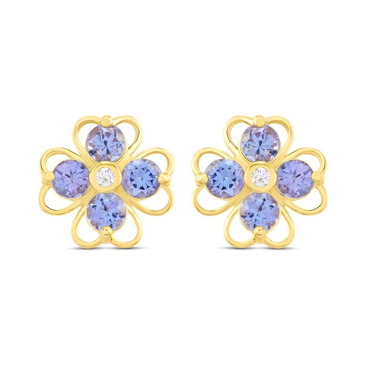 9ct Tanzanite And Diamond Flower Stud Earrings - D96111