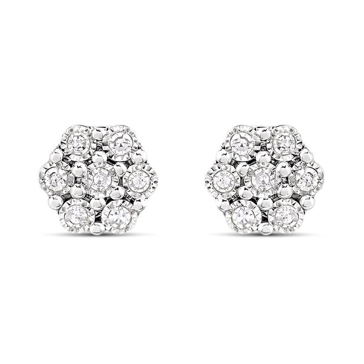 9ct White Gold Illusion-Set Diamond Cluster Stud Earrings - D96112