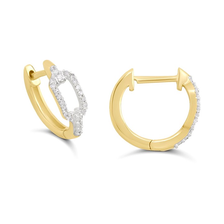 9ct Diamond-Set Open Rectangle Huggie Earrings - D96113