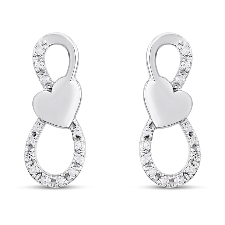 9ct White Gold Diamond-Set Double Loop Earrings - D96116