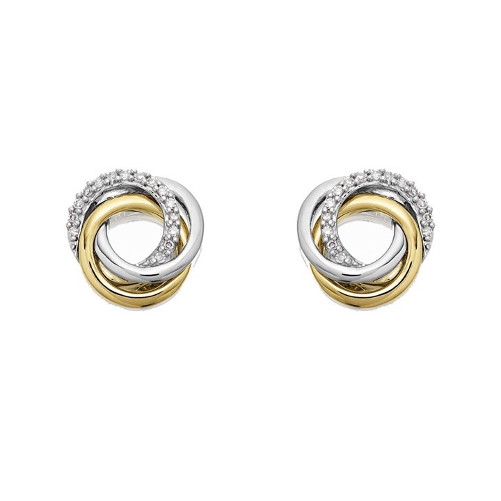 9ct Two Colour Gold Diamond Knot Stud Earrings - D9651