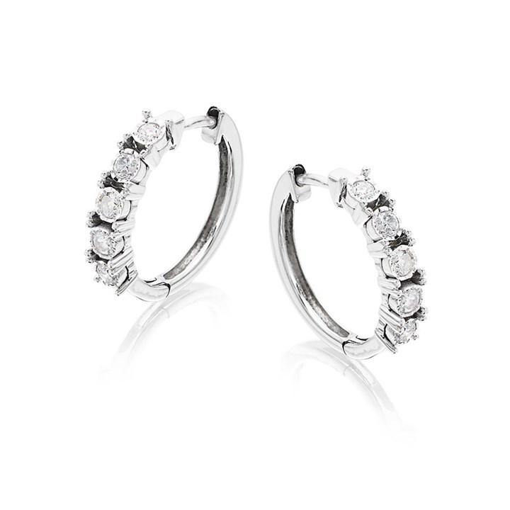 9ct White Gold Diamond Hoop Earrings - 35pts - D9657