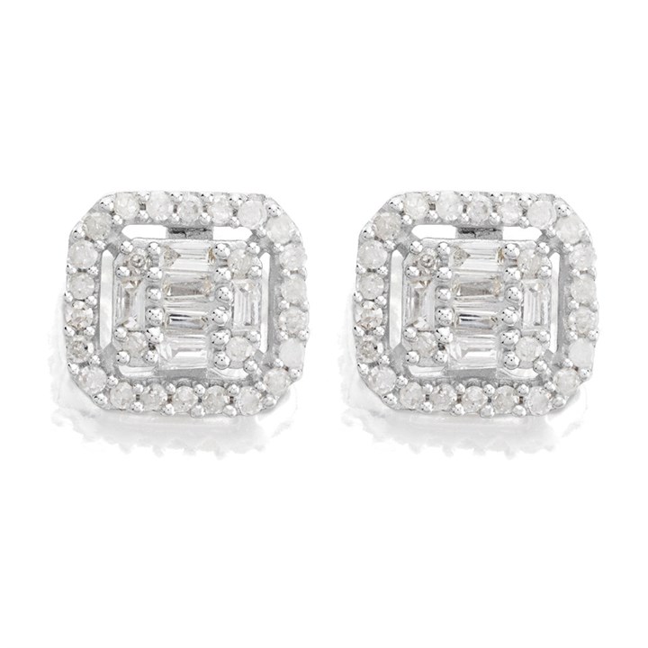 9ct White Gold Diamond Cluster Stud Earrings - 15pts per pair - D9673