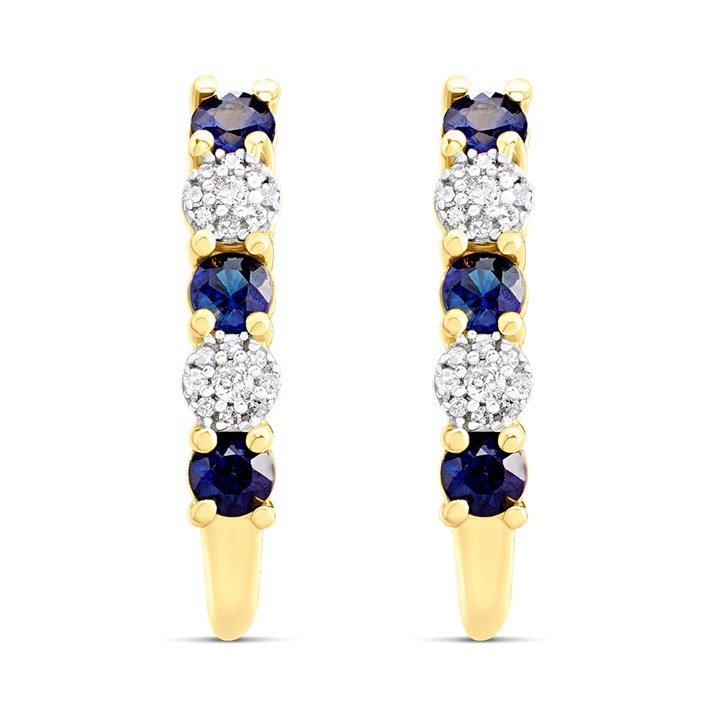9ct Gold Sapphire And Diamond Curved Stud Earrings - 8pts per pair - D9676