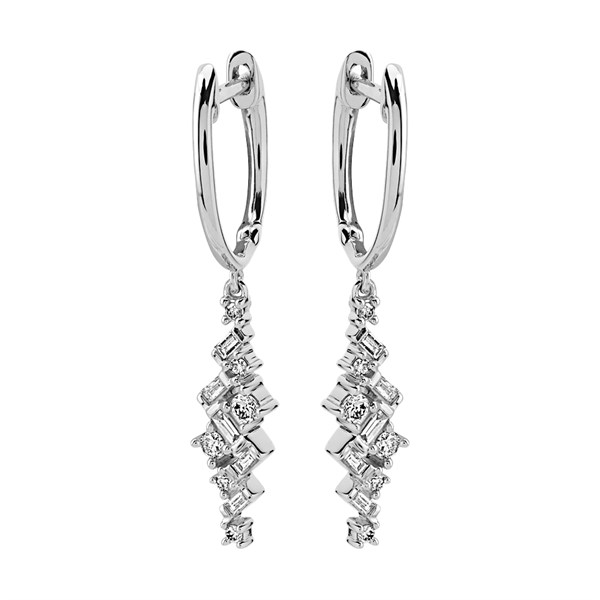 9ct White Gold Diamond Hoop Drop Earrings 20pts per pair D9682 F