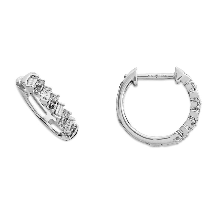 9ct White Gold Diamond Huggie Hoop Earrings - 20pts per pair - D9683
