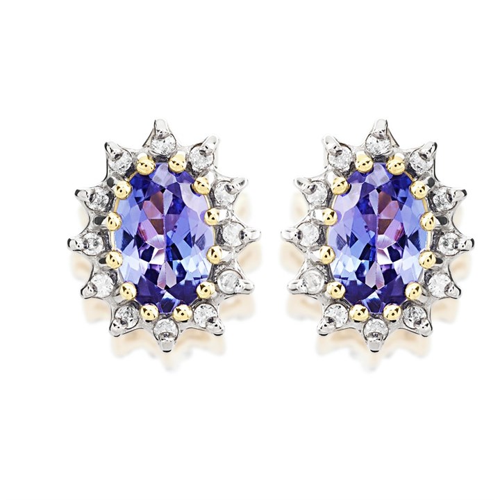 9ct Gold Tanzanite And Diamond Stud Earrings - 12pts per pair - D9685