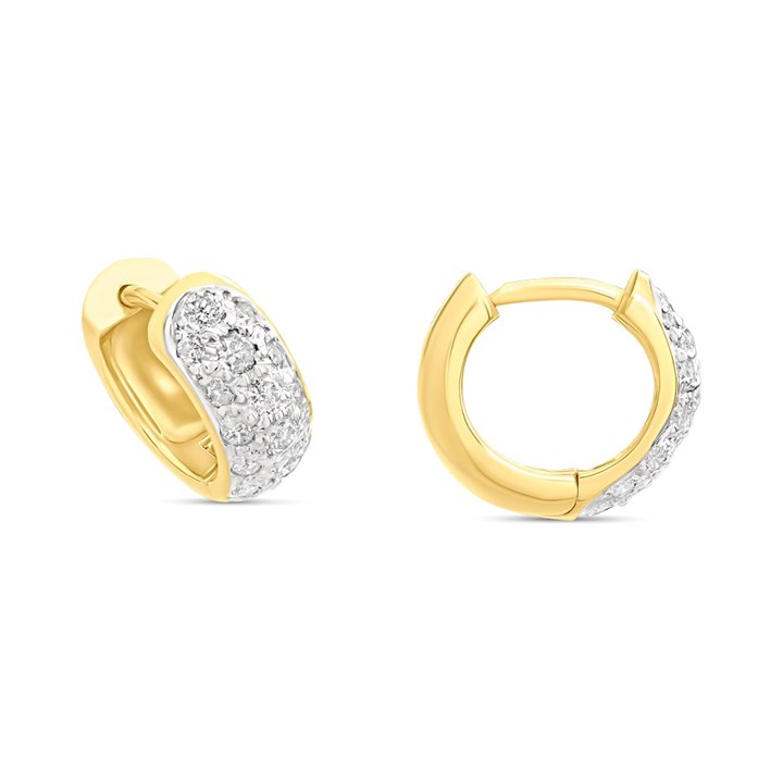9ct Gold Pave-Set Diamond Huggie Earrings, 1/2ct/pr - D9691