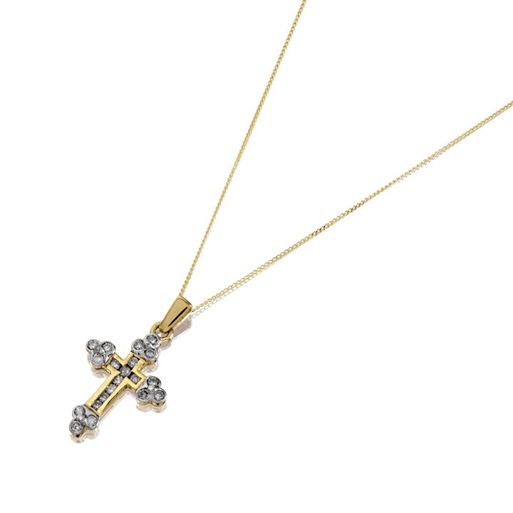 9ct Gold Two Colour Diamond Cross And Chain - 1/4ct - D97109