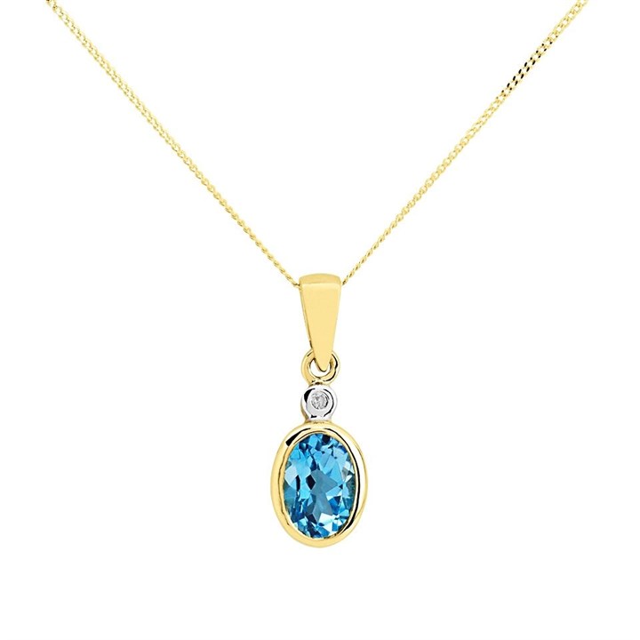 9ct Gold Blue Topaz And Diamond Necklace - D97119
