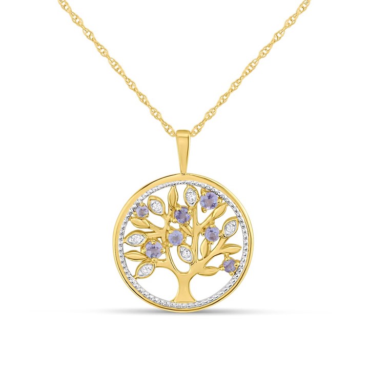 9ct Gold Tanzanite And Diamond Tree Of Life Necklace - D97122