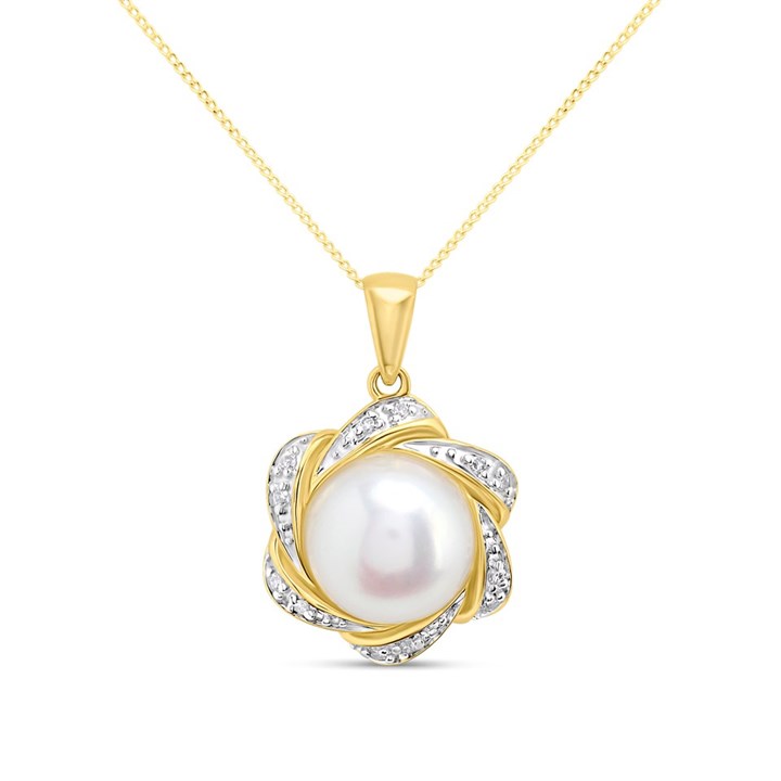 9ct Freshwater Pearl And Diamond Necklace - D97131