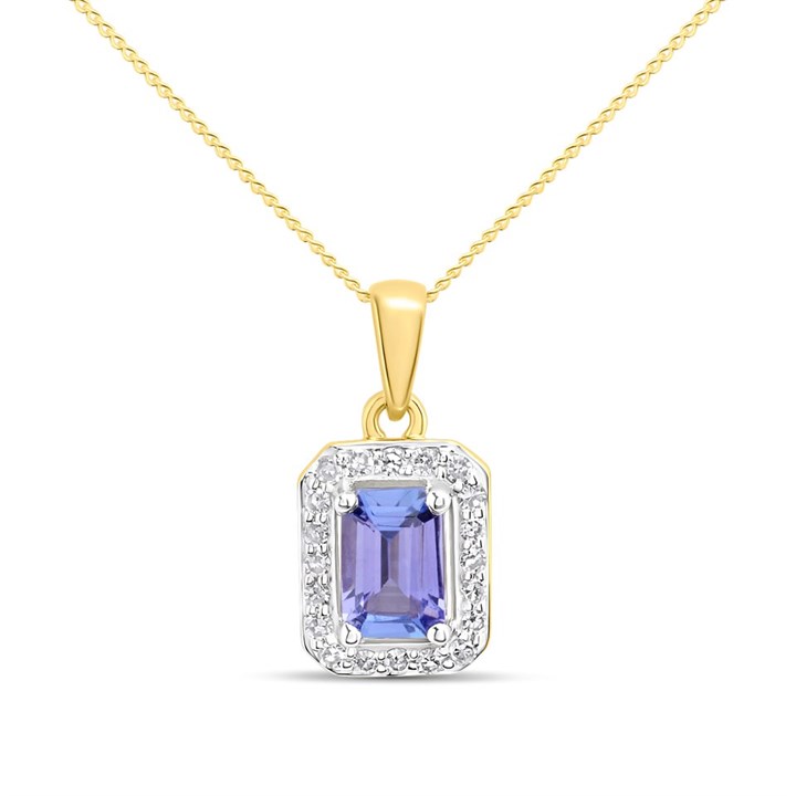9ct Rectangular Tanzanite And Diamond Necklace - D97136