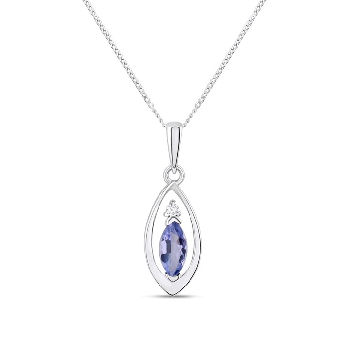 9ct White Gold Marquise Tanzanite And Diamond Necklace - D97139