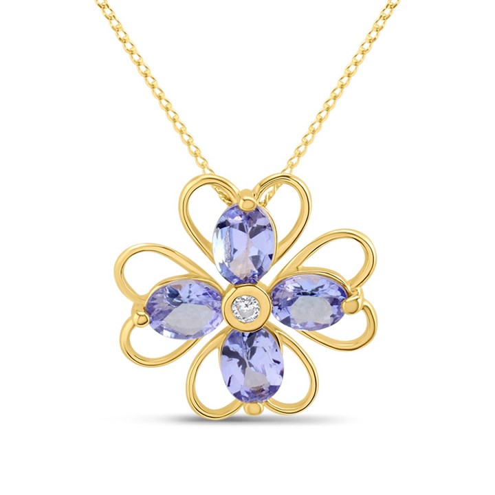9ct Tanzanite And Diamond Flower Necklace - D97140